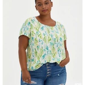 Torrid‎ Abby White Green Cactus Georgette Blouse Size 2/2X #15046572